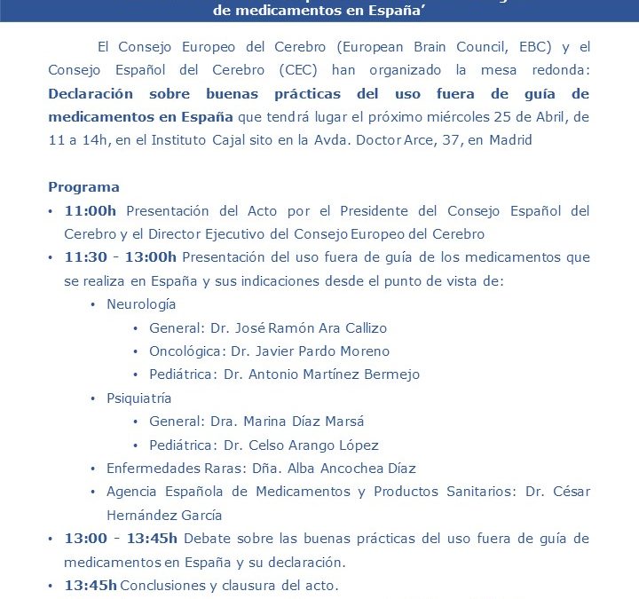 Declaración sobre buenas prácticas del uso fuera de guía de medicamentos en Espa