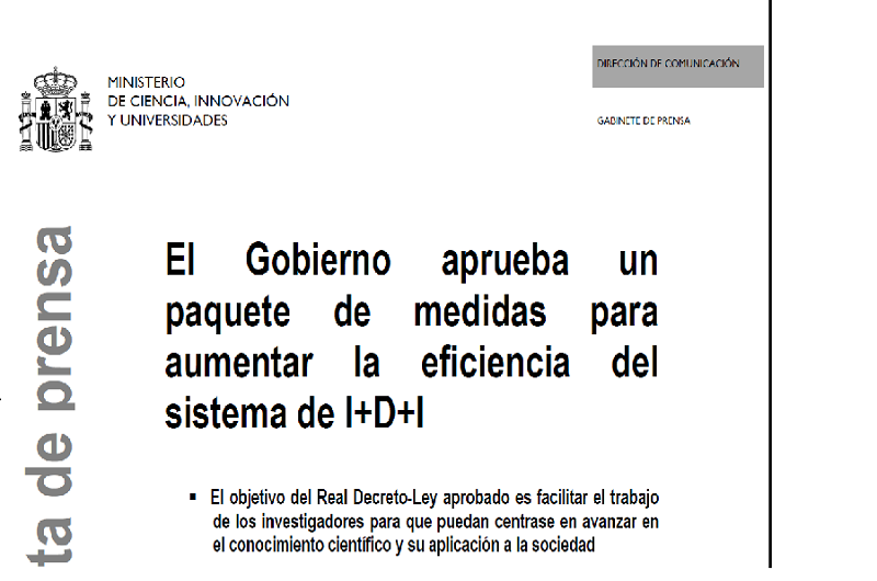 Medidas urgentes en el ámbito de la Ciencia, la Tecnología y la Innovación