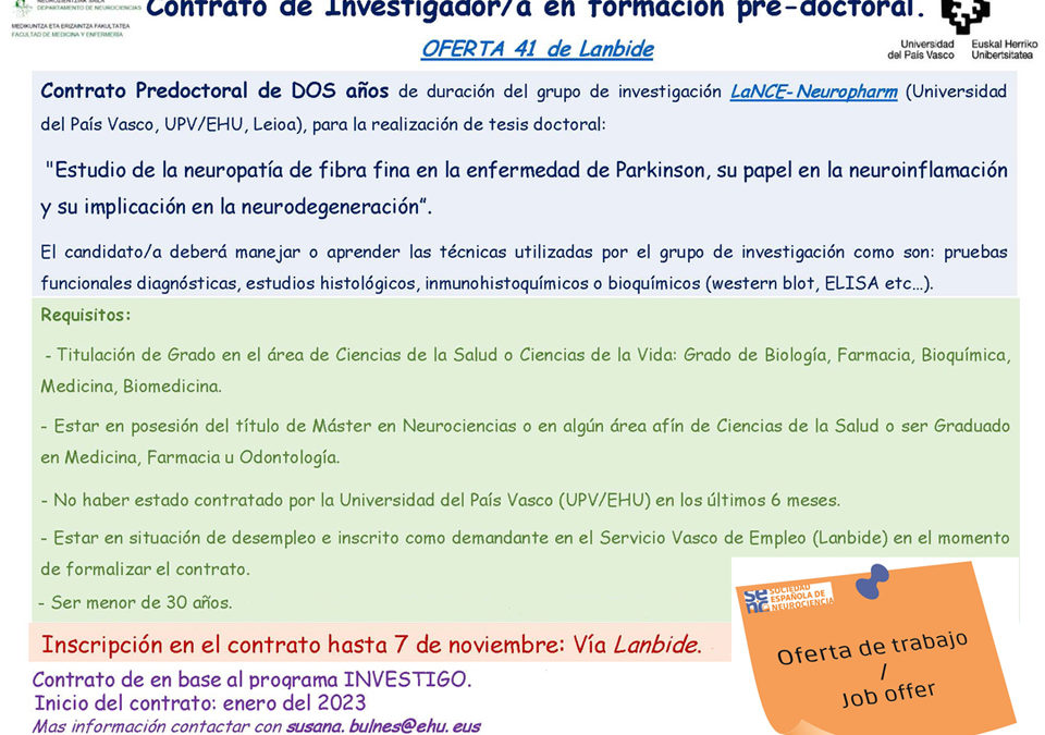 Contrato de Investigador/a en formación pre-doctoral (Lanbide, País Vasco)